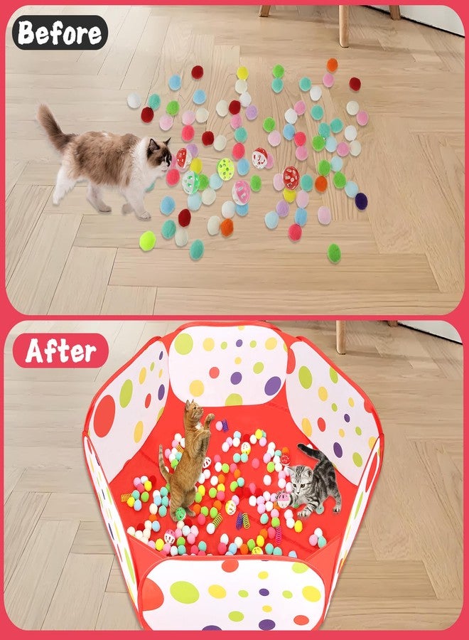 Foxtell Cat Ball Pit Include 200 Pom Pom Balls 10 Jingle Balls and 12 PCS Cat Spring Toy for Indoor Bored Self Play Enrichment Toy for Indoor Cats Interactive Fun and Exercise - Image 5